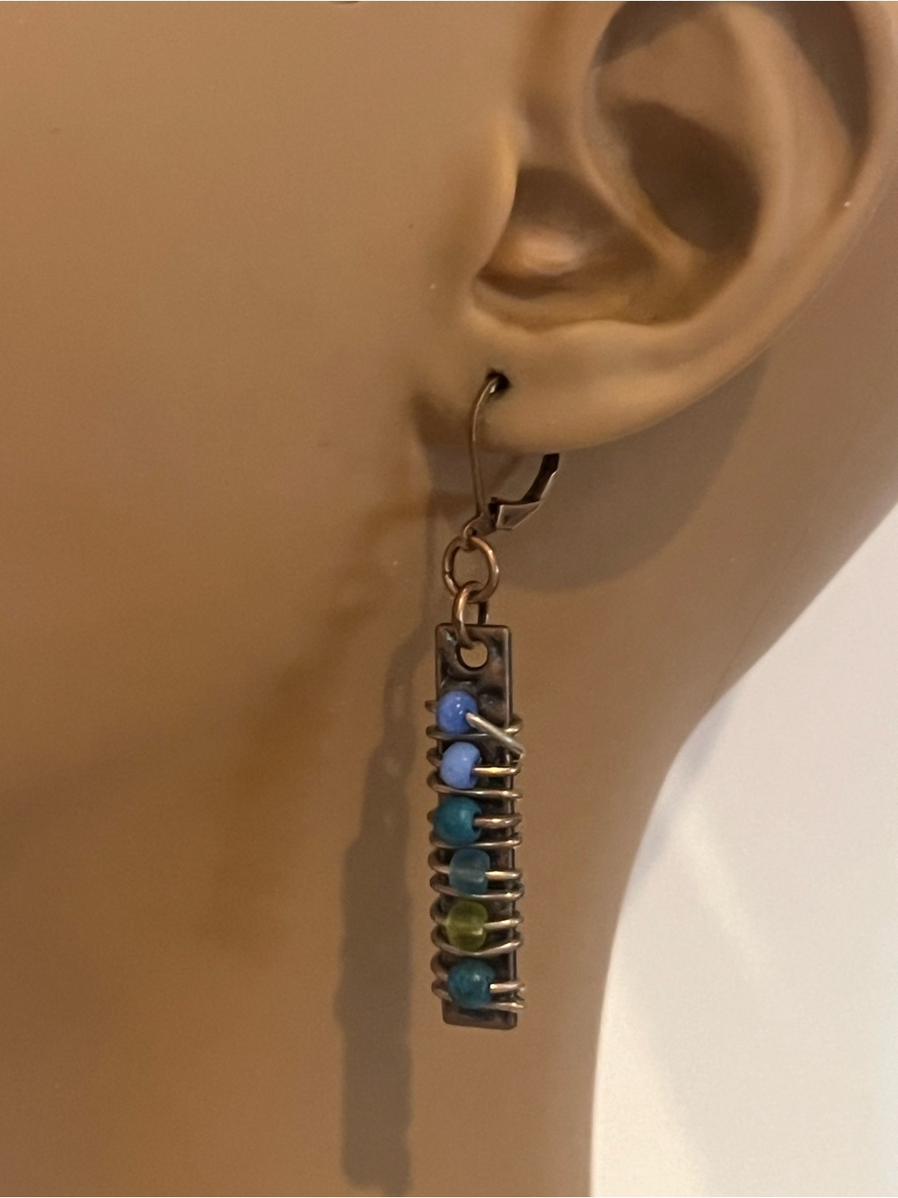 Wrapped Beaded Copper Earrings - Picture 1 of 4